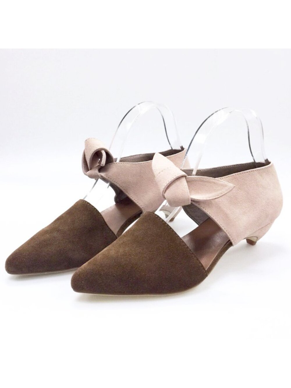 New Genuine Suede Leather Low Kitten Heel L'Orsay Pumps NYC Designer Handmade - Picture 3 of 4